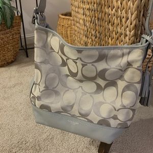 Coach silver fabric and leather hobo bag